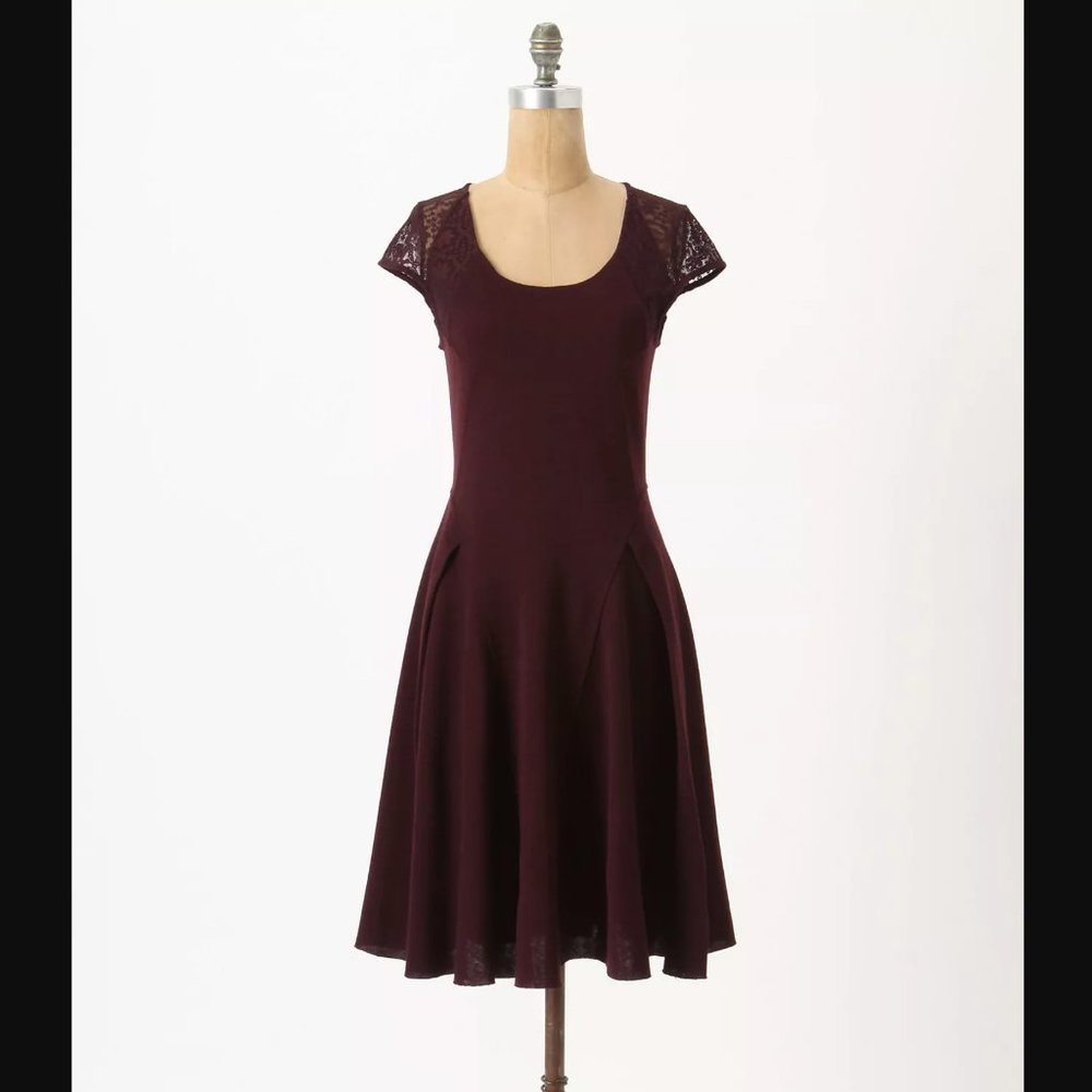 NWT Anthropologie INTERSPERSED PONTE DRESS Plum M RARE~